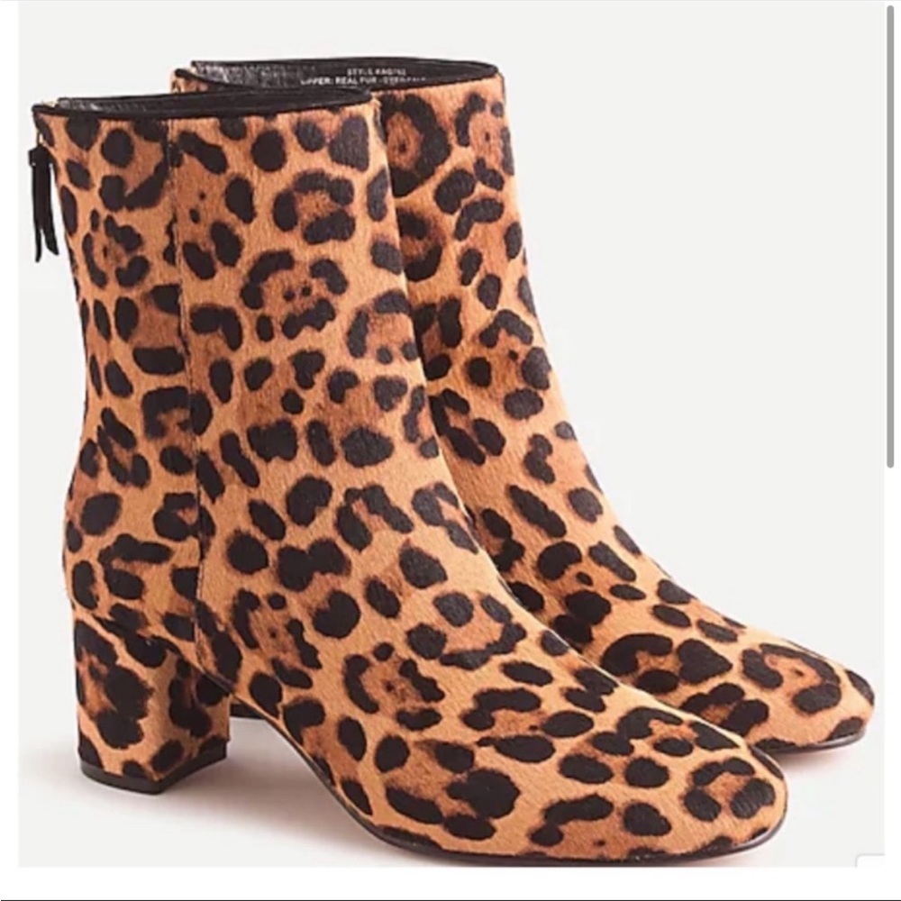 J Crew Willa calf hair leopard ankle boots